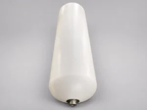 White molded industrial vessel with an outlet