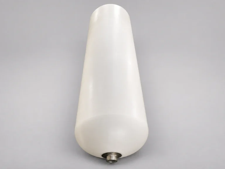 White molded industrial vessel with an outlet
